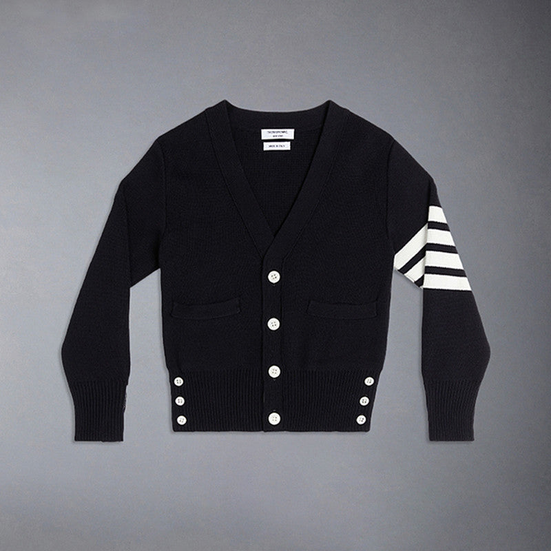 Thom Browne Men's Spring & Autumn Striped Solid Color V-Neck Cashmere Fitted Long Sleeve Knit Cardigan Ngvp #1945