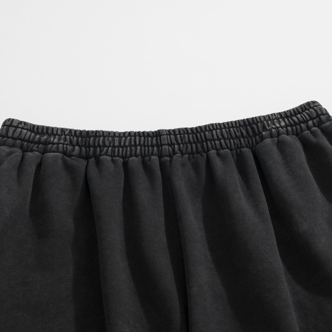 Balenciaga Men's Summer Flame Letter Black Stretch Mid Waist Cotton Shorts Pants #99535
