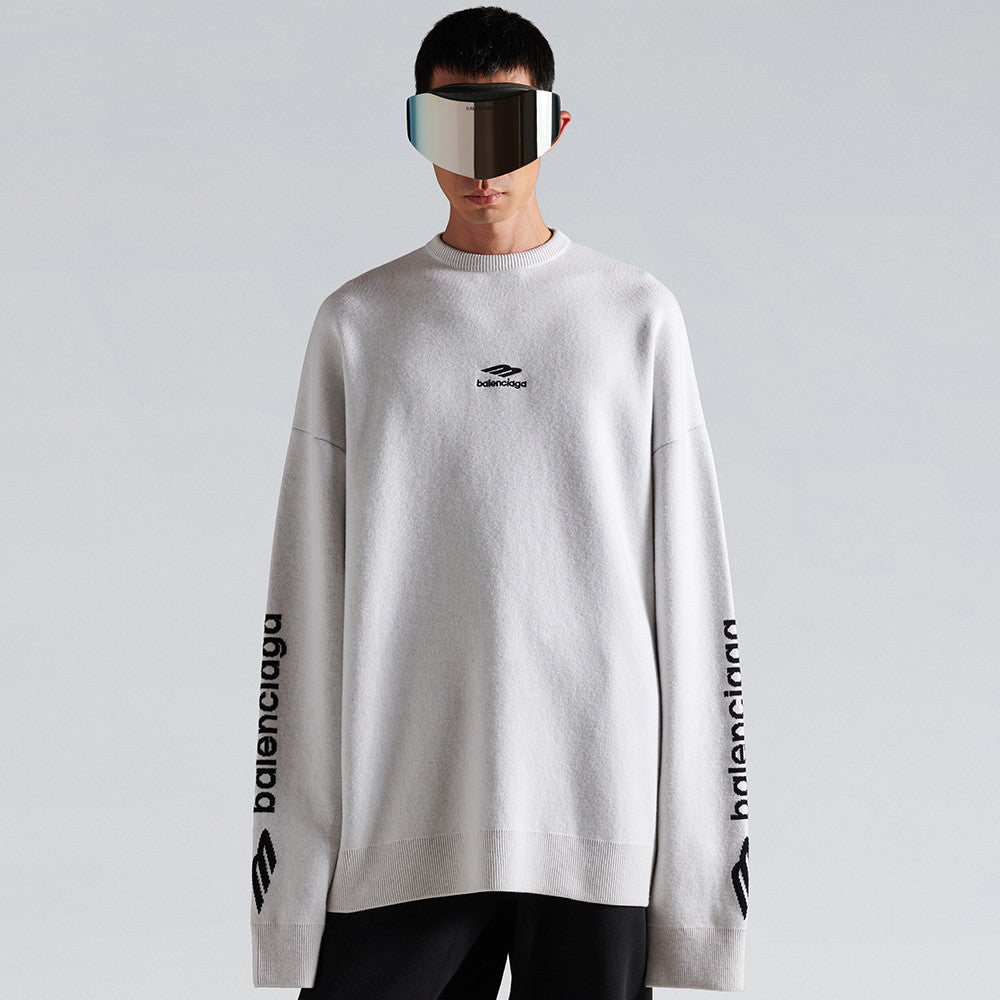 Balenciaga Men's 3B Sports Icon Ski Crewneck in White Black #334344