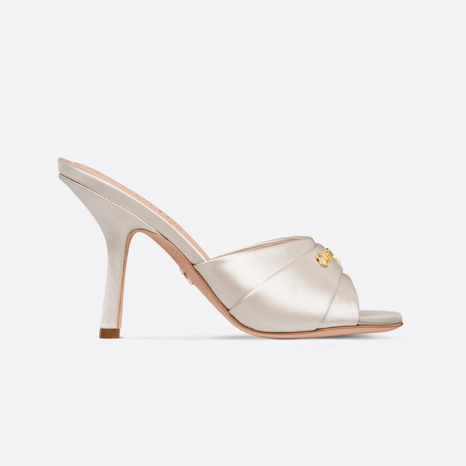 My Dior Heeled Slide Women's Summer Gold Letter Print Solid Color Leather 10cm High Heel Sandals Shoes #77216