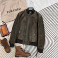 Tom Ford Men's Fall/Winter Casual Fashion Crew Neck Zipper Long Sleeve Baseball Leather Jacket #79296