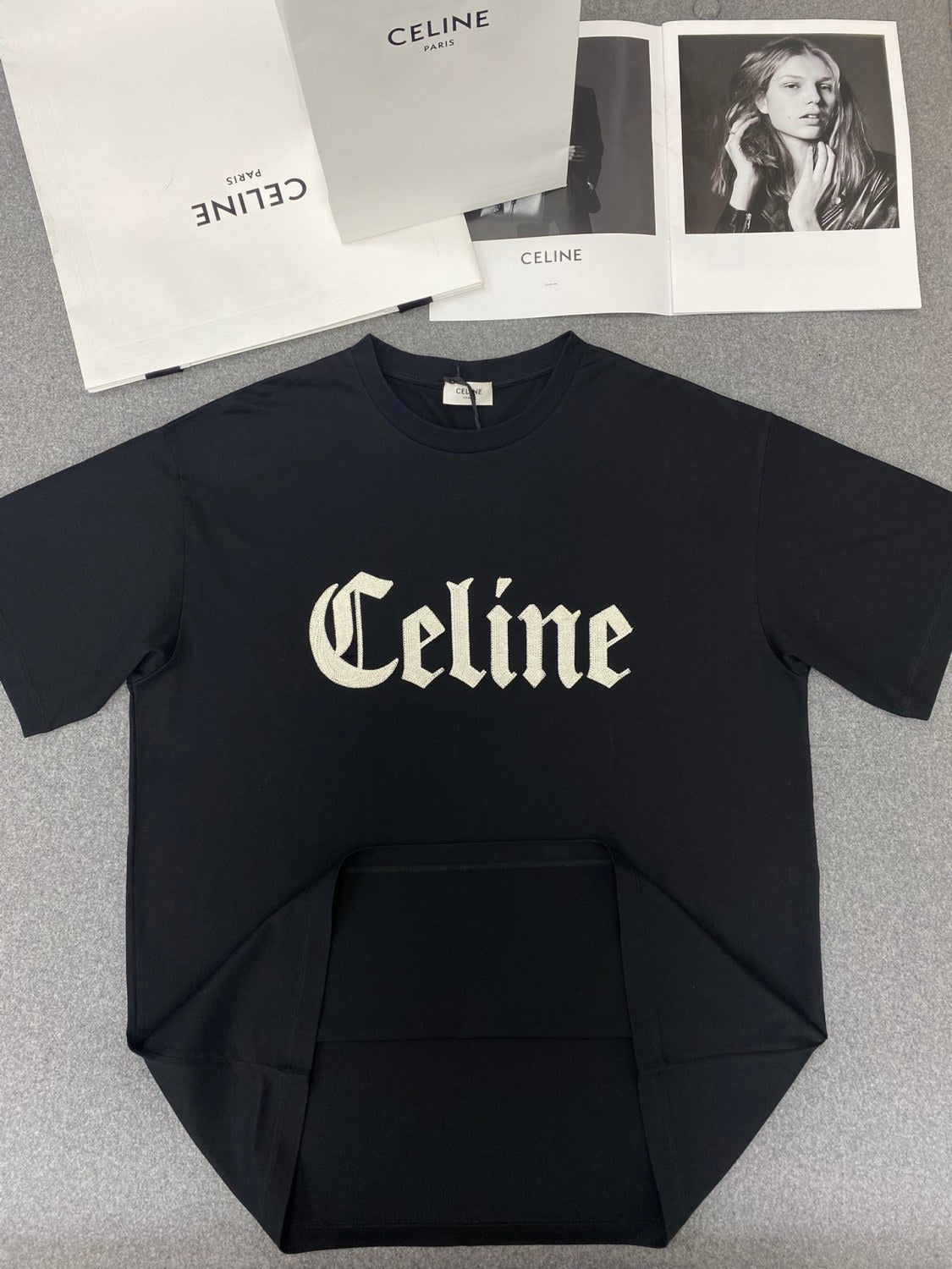 Celine Men's And Women's Plain Color Letter Print Round Neck Cotton Short Sleeve T-shirt #77899