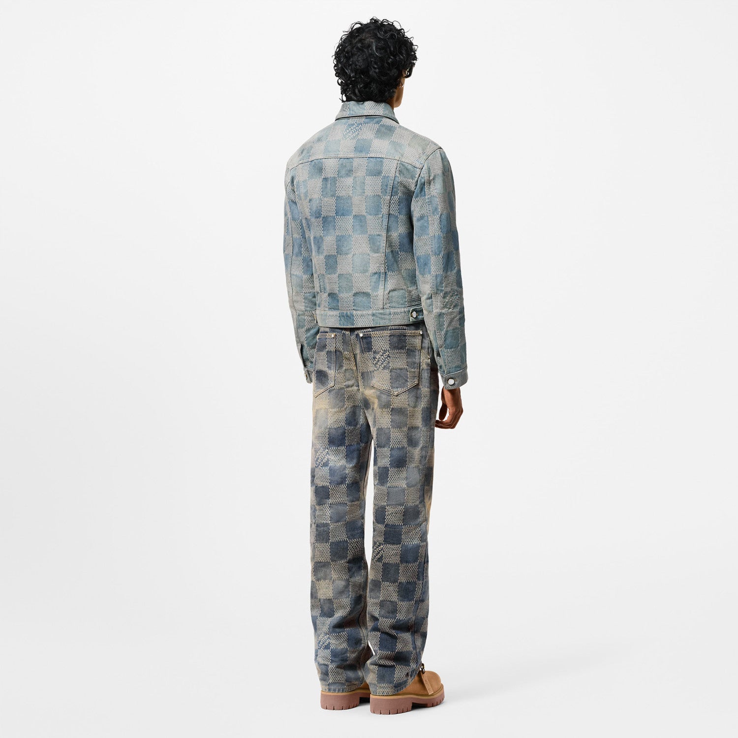Louis Vuitton Men's Damier Washed Skateboarding Jeans Spring And Autumn Checkerboard Check Vintage Old Denim Trousers Straight Wide-leg Pants #71847