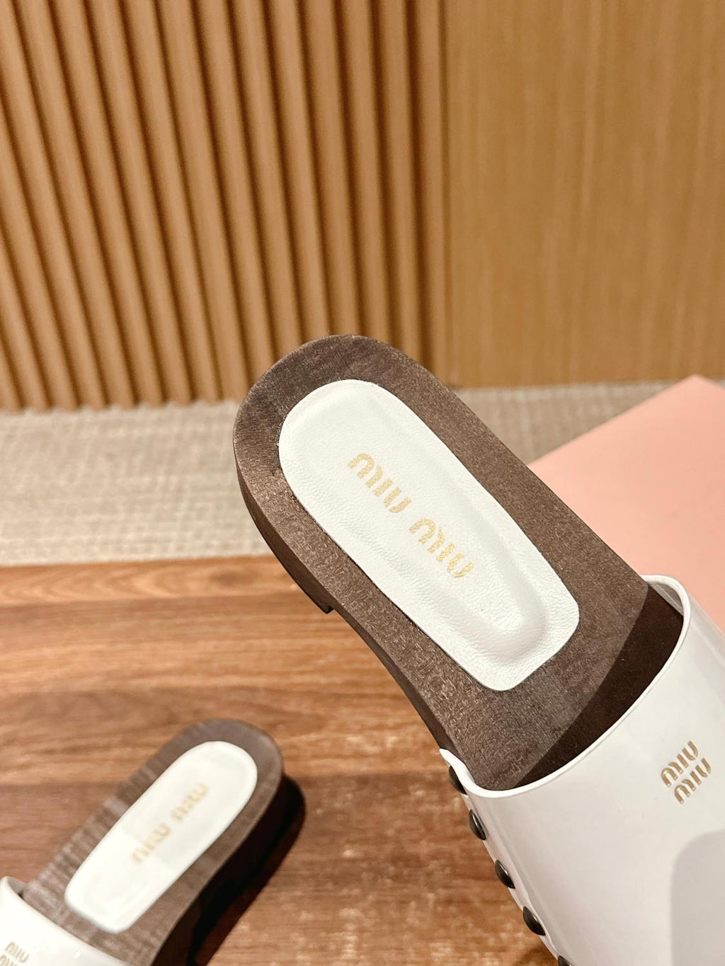 MiuMiu Women's Summer Fashion Casual Round Toe Slip On Suede Leather Wooden Sole Sandals Shoes #78432