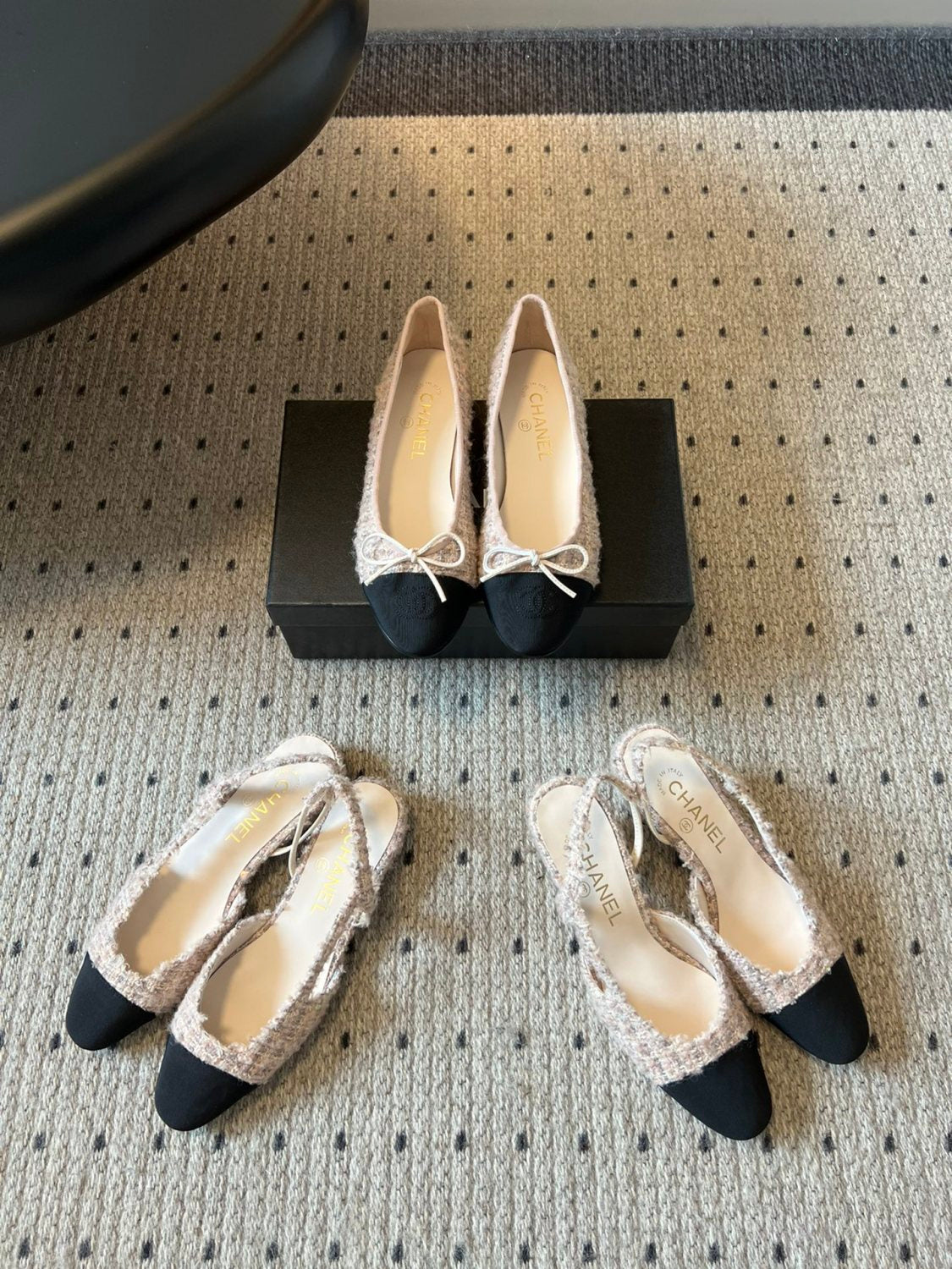 Chanel Women's Spring Summer Solid Colour Tweed Round Toe Ballet Sandal Shoes #76699