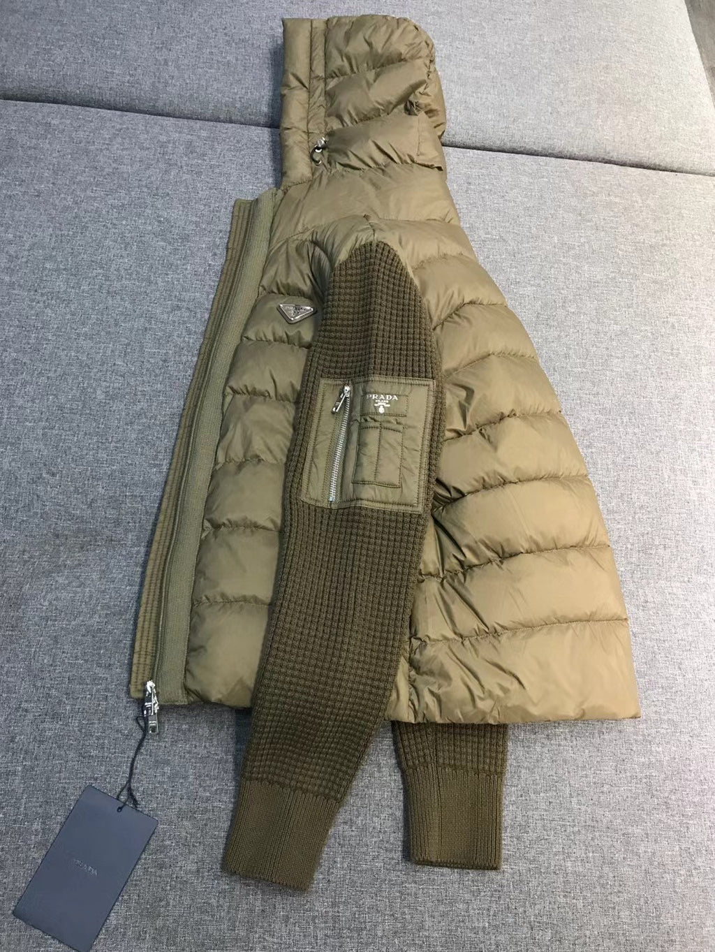 Prada Men's Fall/Winter Fashion Casual Classic Logo Triangular Enamel Emblem Hooded Zipper Patchwork Down Jacket #79548