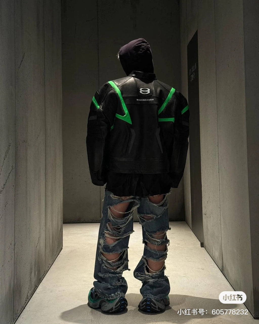 Balenciaga Men's Women's Autumn And Winter Cowhide Splicing Zipper Letters Embroidery Long Beard Loose Unity Sports Idol Black Racer Jacket Ngvp #8577