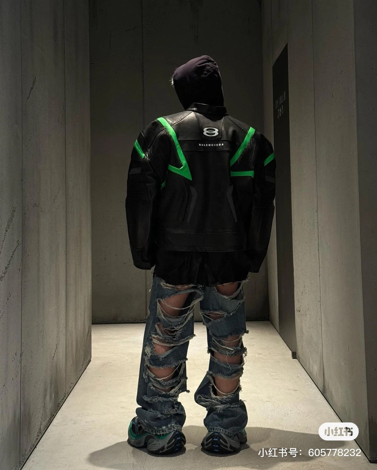 Balenciaga Men's Women's Autumn And Winter Cowhide Splicing Zipper Letters Embroidery Long Beard Loose Unity Sports Idol Black Racer Jacket Ngvp #8577