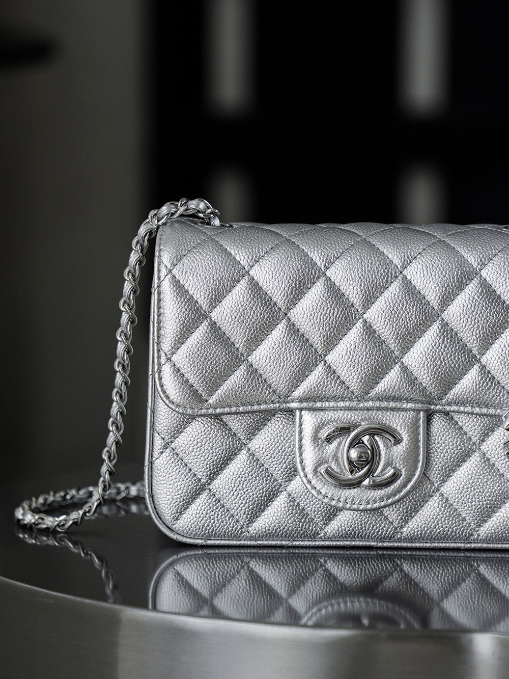 Chanel Classic Flap CF Lambskin Chain Bag Shoulder Bag Women's Silver #334148
