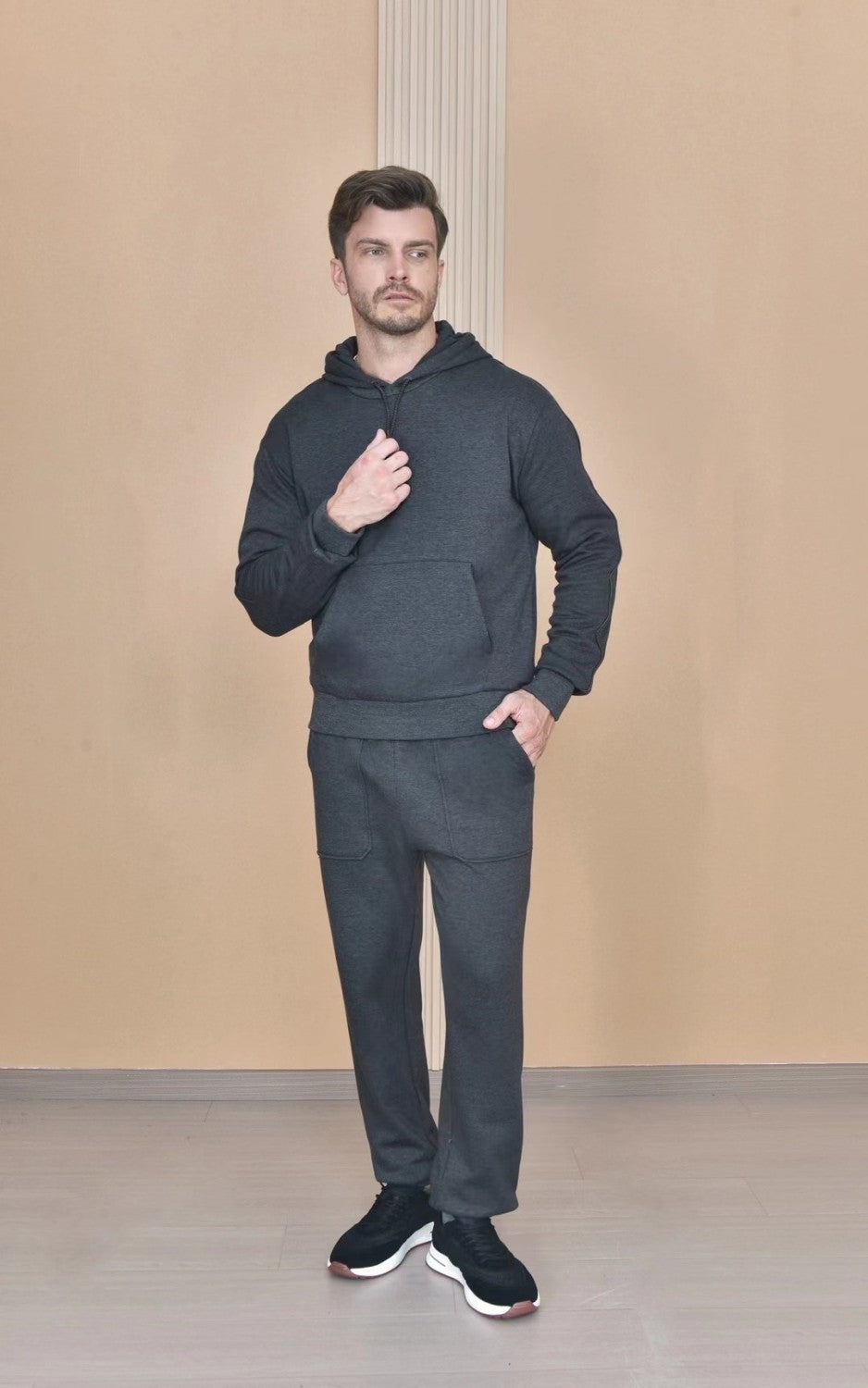 Loro Piana Men's Autumn And Winter Solid Color Hooded Long Sleeve Sweatshirt Casual Lace-Up Pants Set Ngvp #9216
