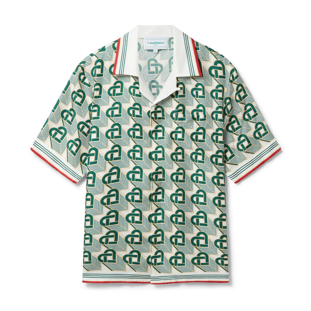 Casablanca Men's Summer Gradient Heart Printed Silk Short Sleeve Shirt Casual Elastic Lace-Up Shorts Ngvp #74512