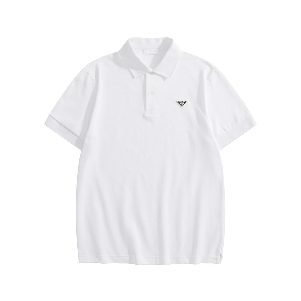Prada Men's Summer Solid Color Metal Logo Cotton Polo Shirt Short Sleeve T-Shirt #77798