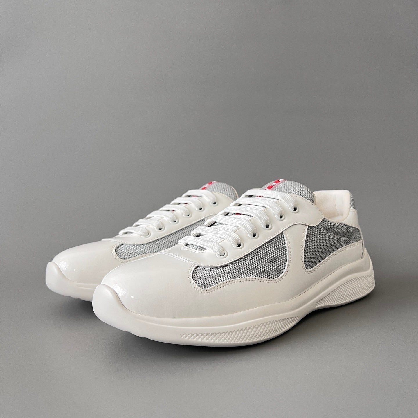 PRADA Black silver Patent Leather And Technical Fabric Prada America s Cup Sneakers #334570