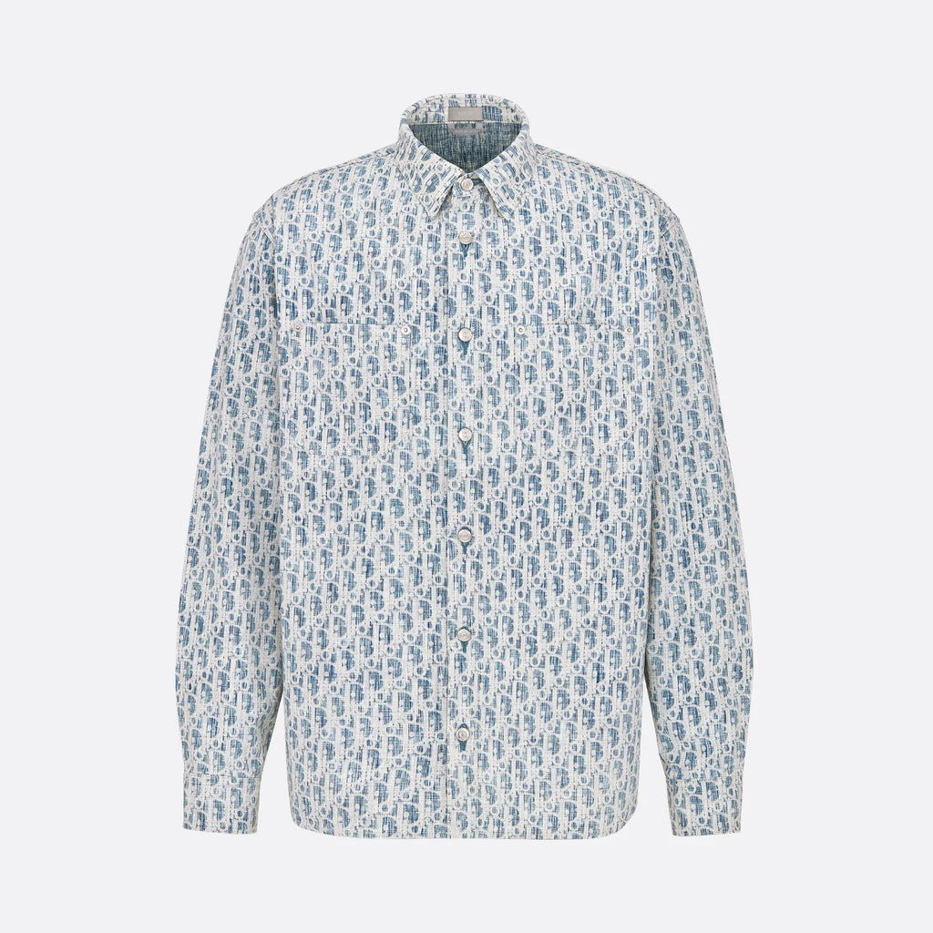 Dior Men's Spring/Autumn Alphabet Print Single-Breasted Long-Sleeved Denim Shirt #77785