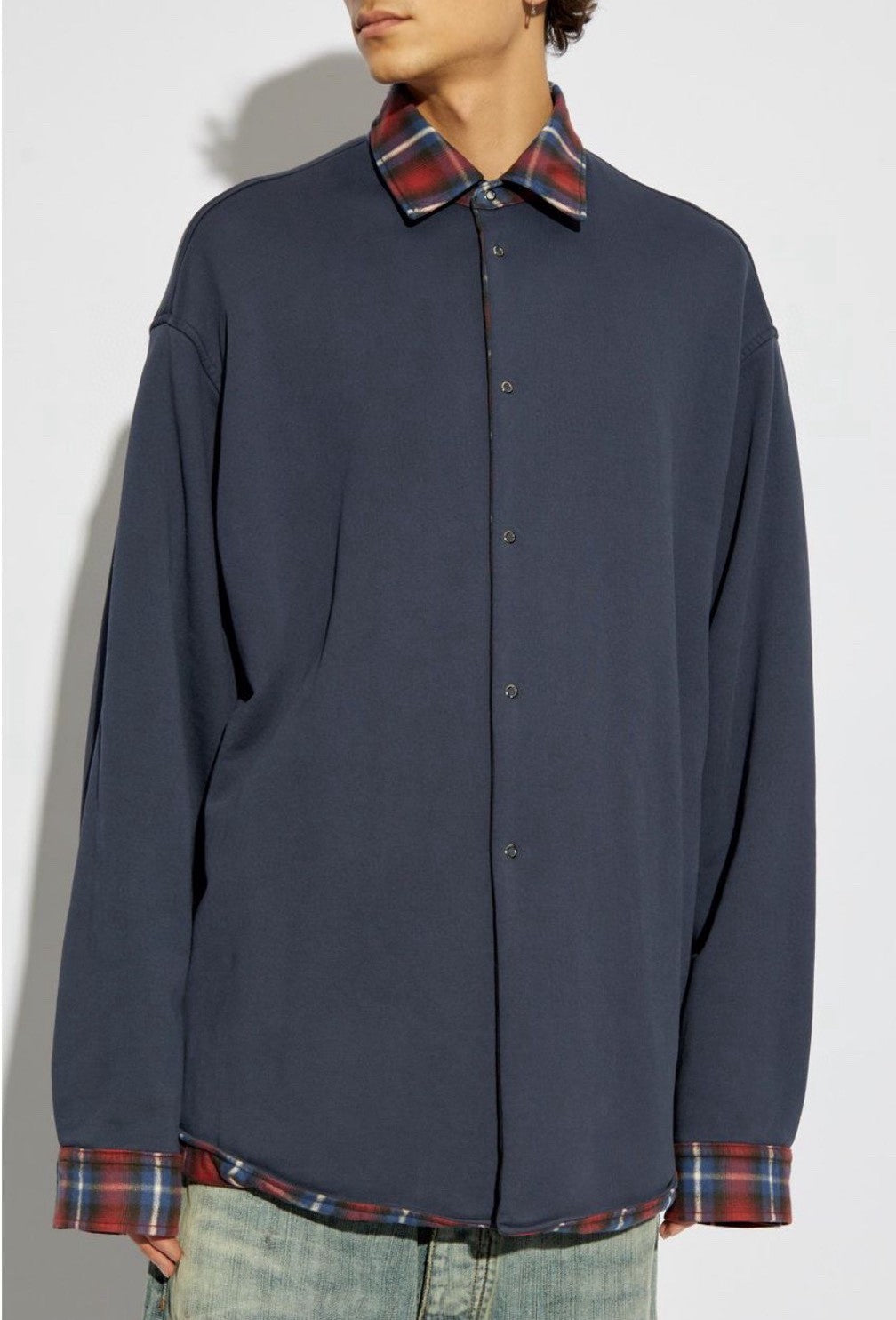 Balenciaga Men's Fall And Winter Color Blocking Check Single-Breasted Double-Sided Loose Shirt Cotton Long-Sleeved Jacket Ngvp #9653