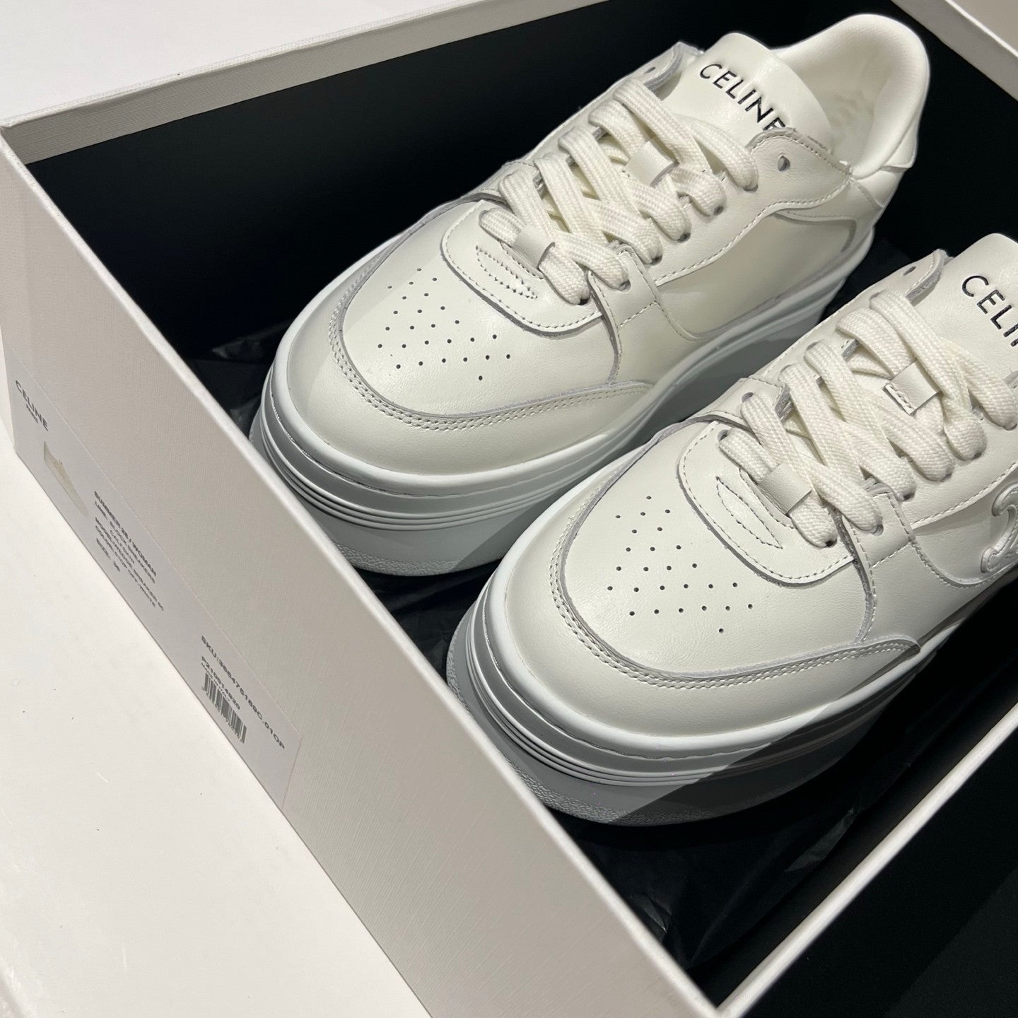 Celine Block Sneakers With Wedge Outsole in Calfskin Optic White #378714