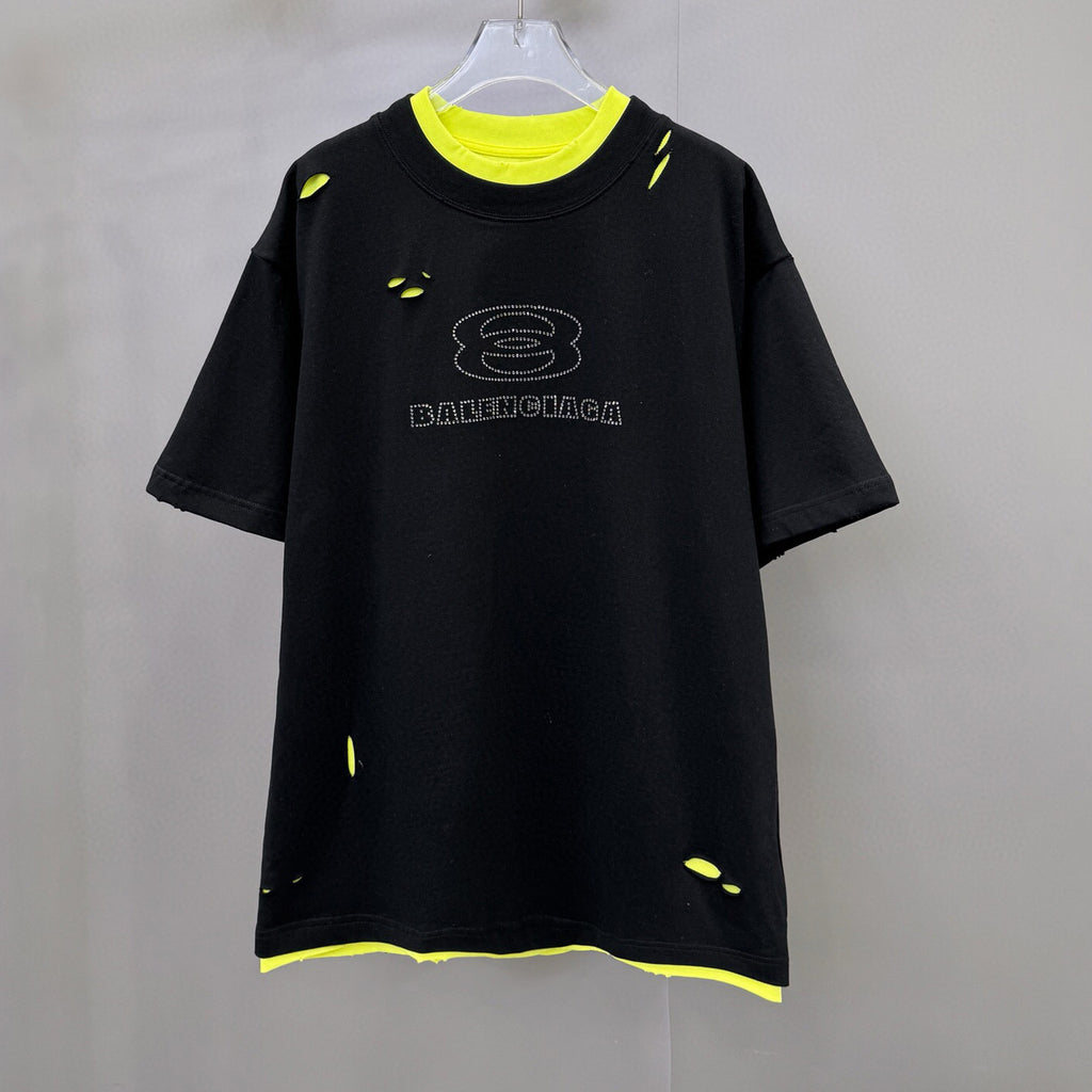 Balenciaga Men's Summer Fake 2 Piece Colour Block Cotton Round Neck Short Sleeve T-Shirt #97735