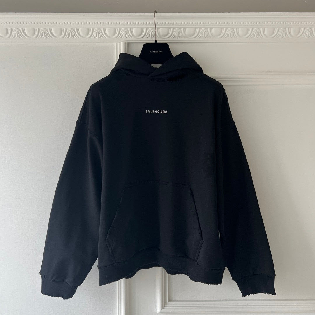 Balenciaga Men's Spring and Autumn Hot Drill Logo Letter Print Black Hooded Sweatshirt #99725