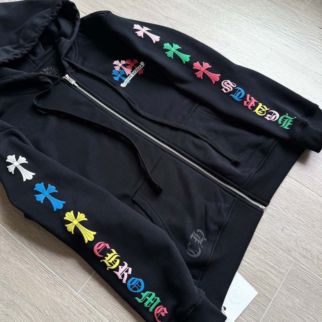 Chrome Hearts Classic 925 Silver Zipper Pull Colorful Horseshoe Zip Sweatshirt #333188