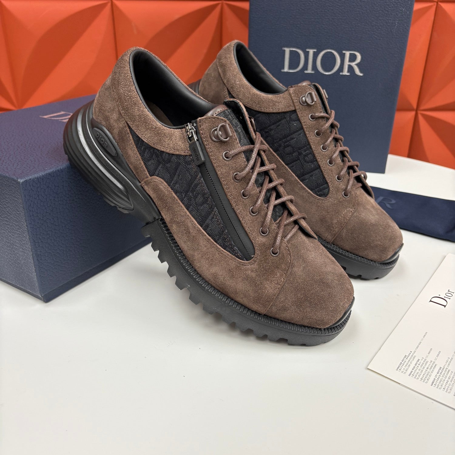 DIOR Comba Men's and Women's Spring/Summer Fashion Casual Solid Color Round Toe Lace Up Suede and Oblique Print Fabric Blend Casual Sneakers Shoes #78729