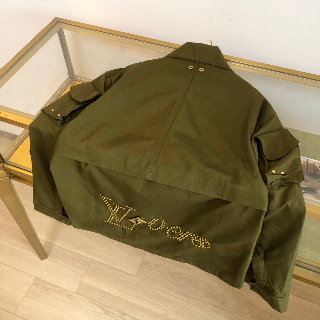 Louis Vuitton Men's Fall And Winter Brown Monogrammed Studded Cotton Single Breasted Long Sleeved Jacket #99882