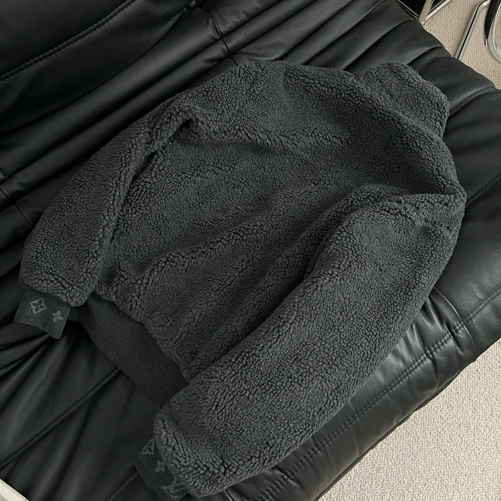 Louis Vuitton Men's Winter Fashion Casual High Neck Zipper Solid Color Fleece Jacket #79325