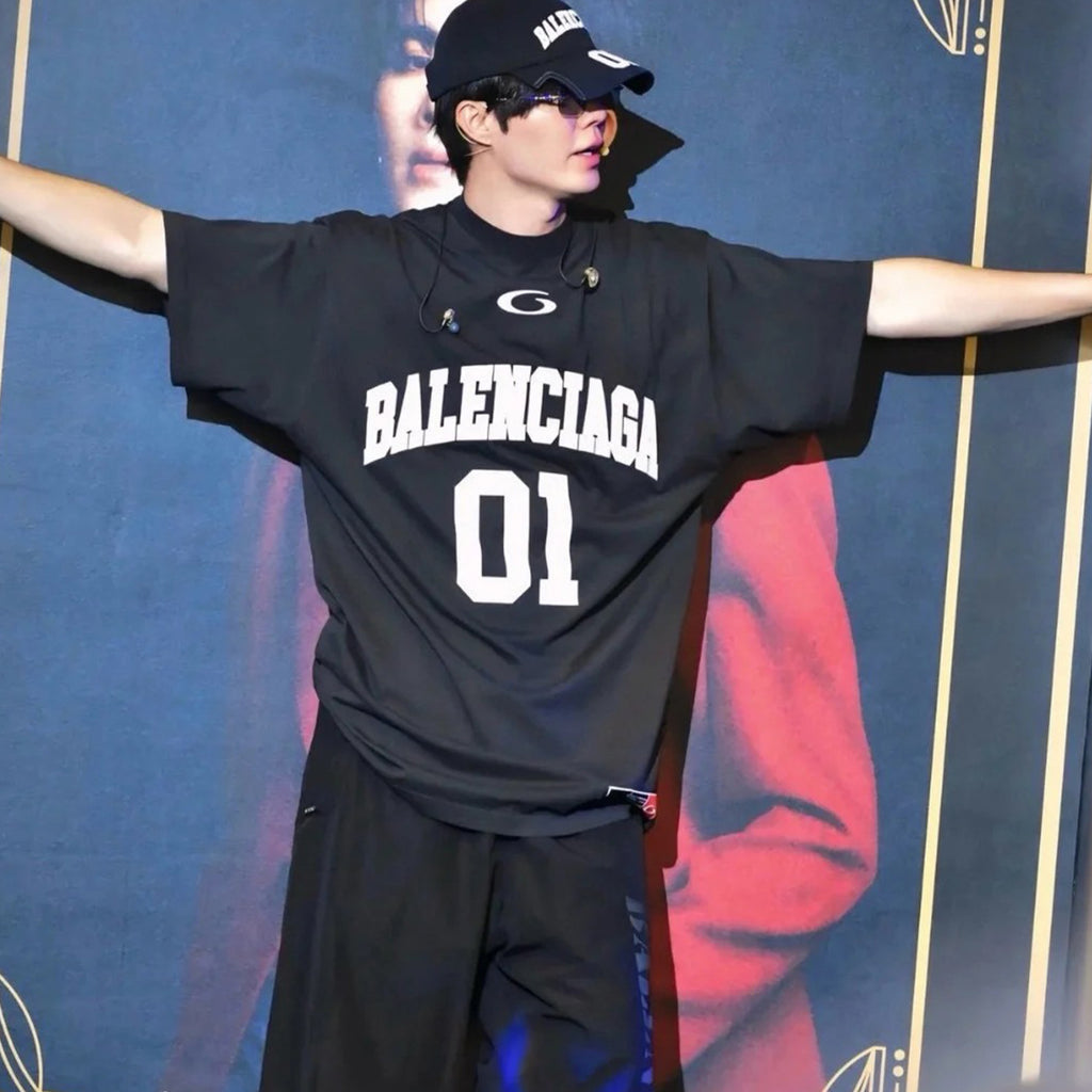 Balenciaga Basketball Series Men's Black And White Retro Plain Knit Silhouette T-shirt 01 Jersey High Street Trendy Short Sleeve Round Neck Loose T-shirt #71857
