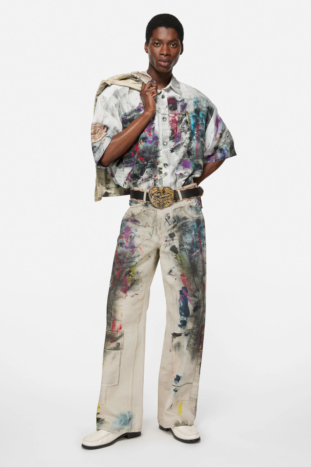 Acne Studios Men's Women's Four Seasons Old Graffiti Straight Leg Loose Fit Casual Denim Pants Ngvp #1693