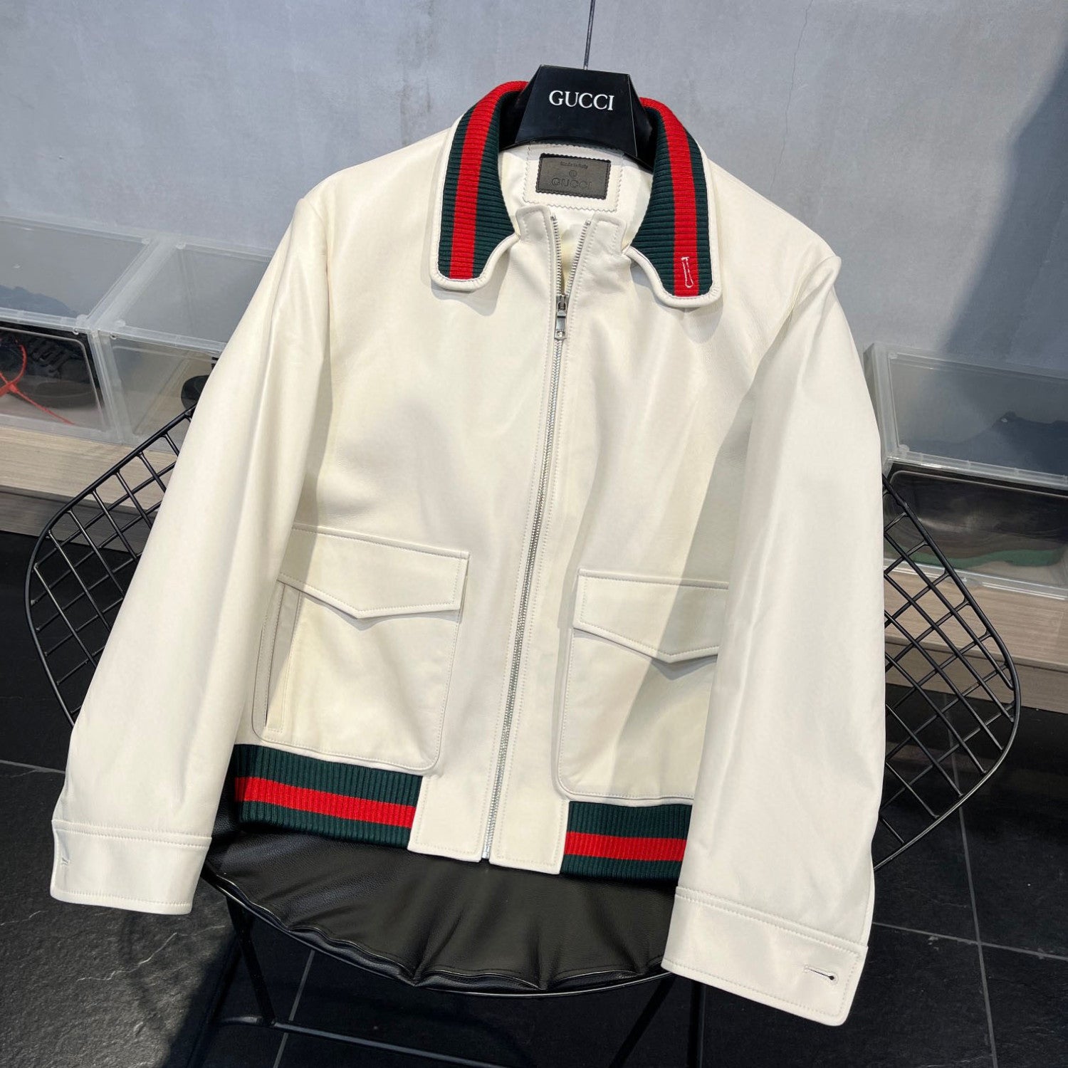 Gucci Leather Zip Jacket Coat #96132