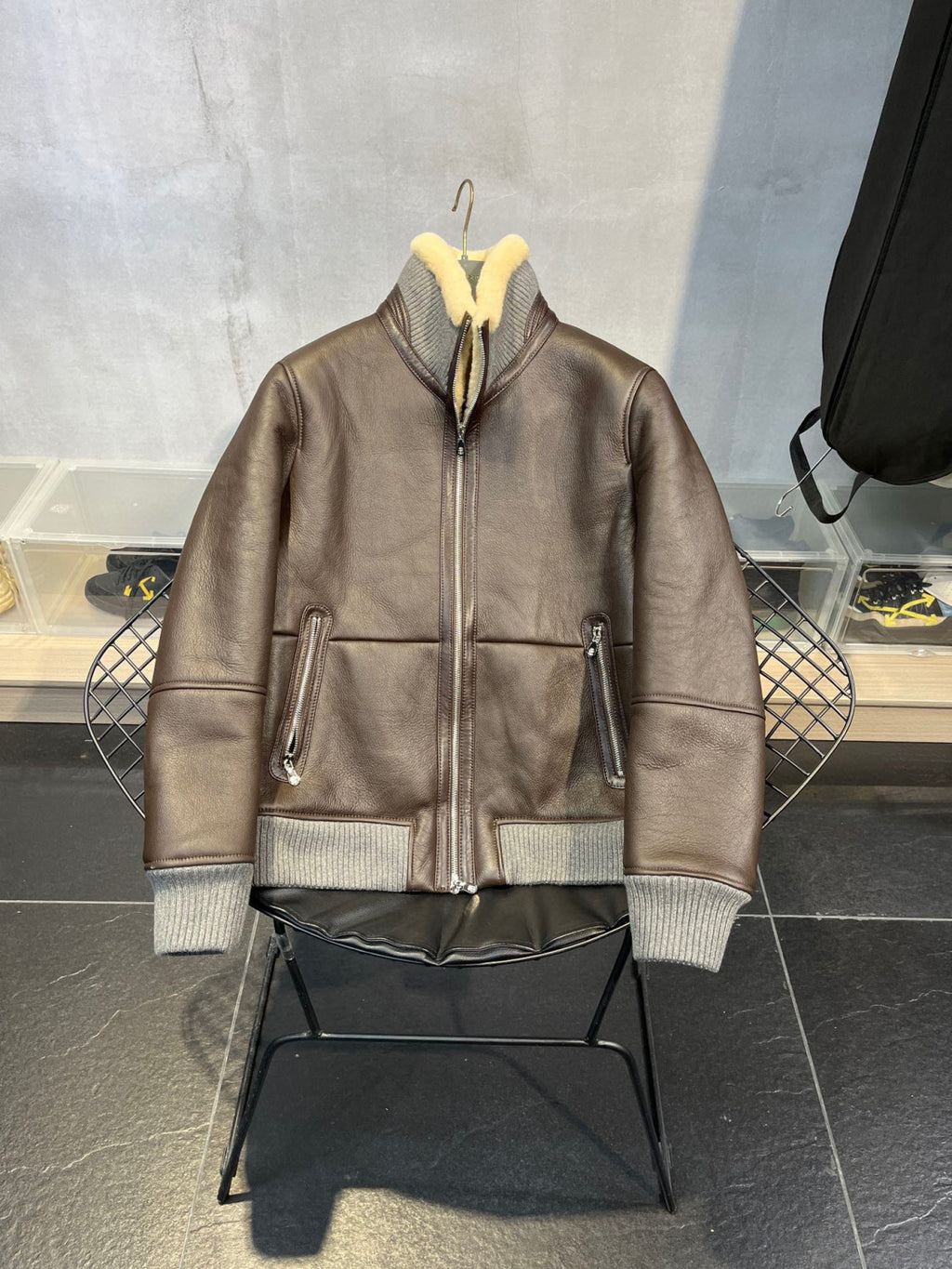 Brunello Cucinelli FW21 Leather And Fur Integrated Pilot Style Coat Leather Jacket Ngvp #6618