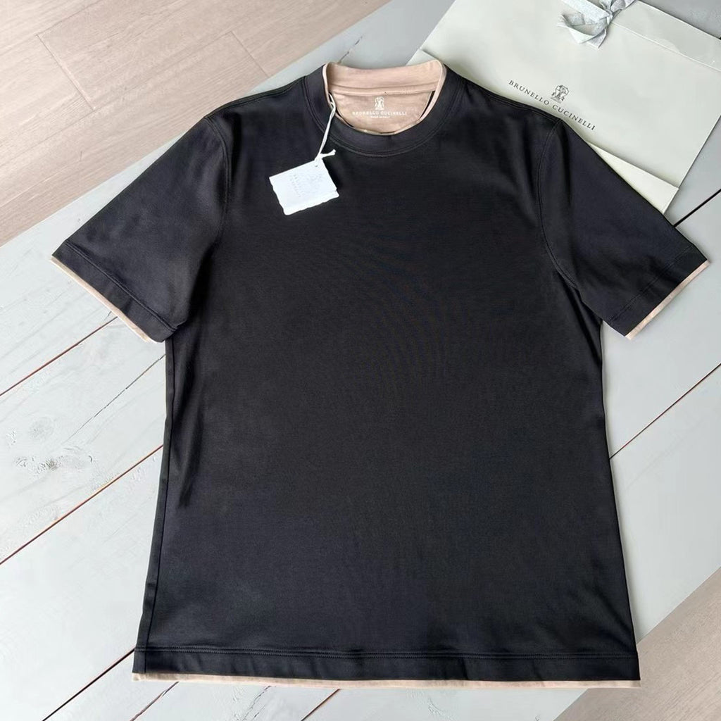 Brunello Cucinelli Men's Spring And Summer Fashion Trend Color Blocking Classic Short-sleeved Comfortable Positive Shoulder Round Neck T-shirt Tops #99379