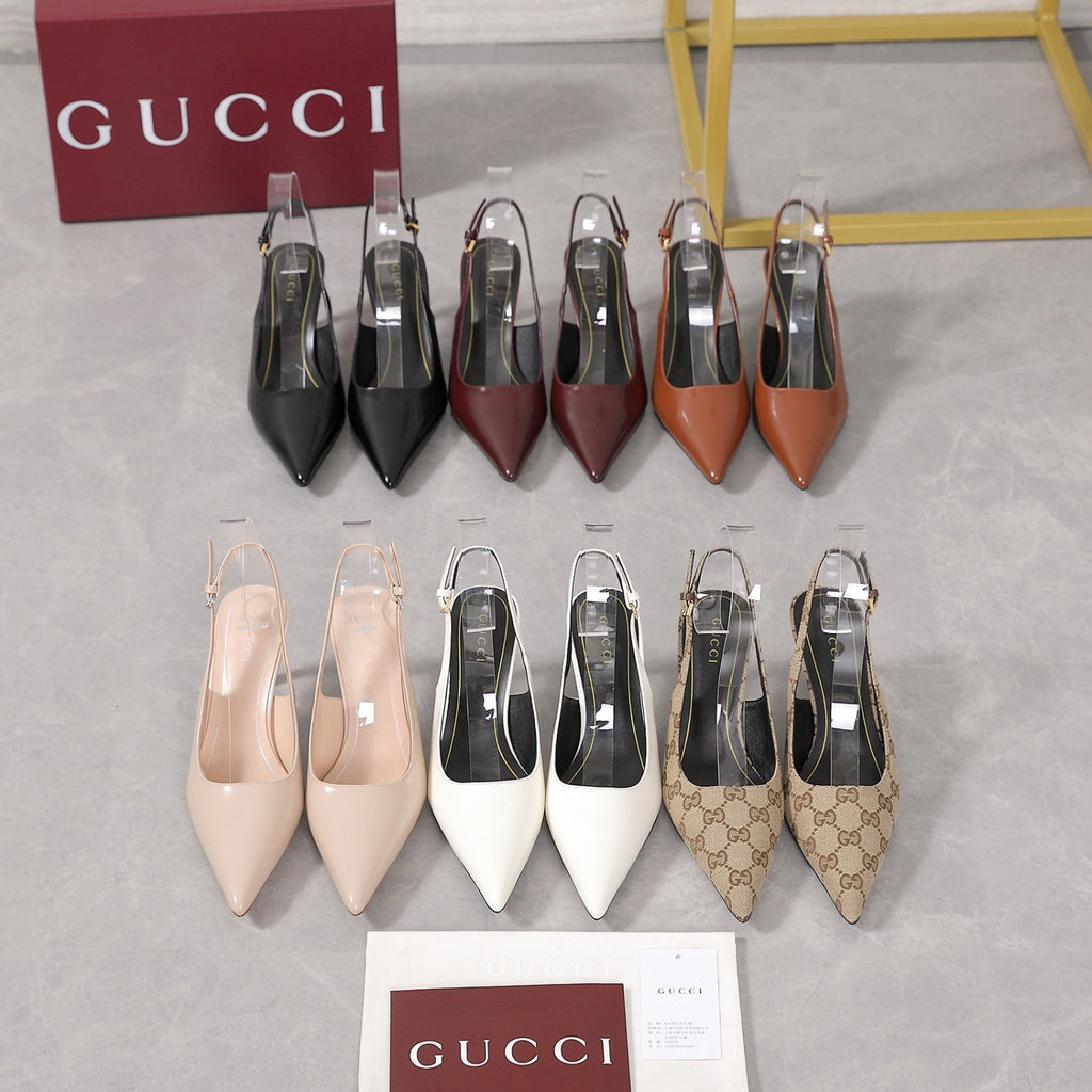 Gucci Cowhide Chain Decoration Horseshoe Heel Sandals #387647