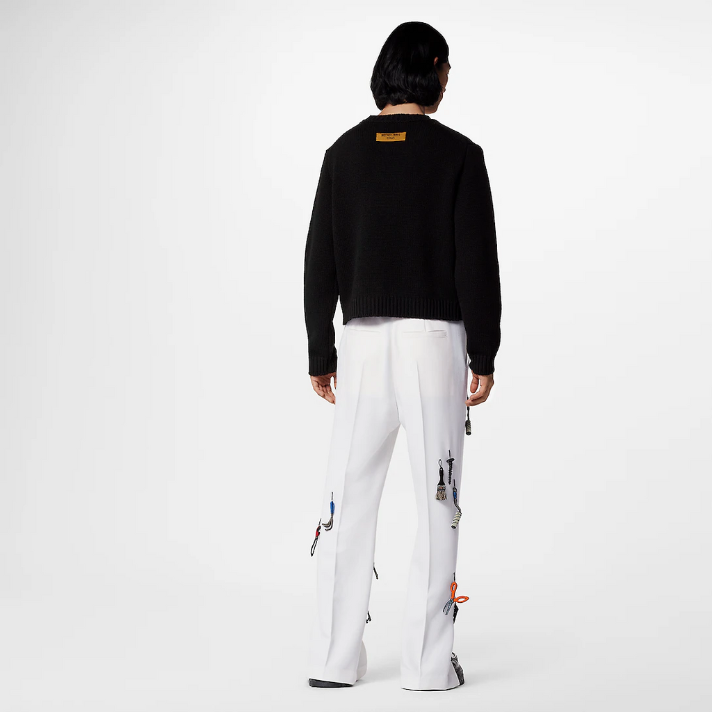 Louis Vuitton Men's Autumn and Winter Black Embroidered Letter Logo Tool Pattern Round Neck Long Sleeve Sweater Pullover #73158