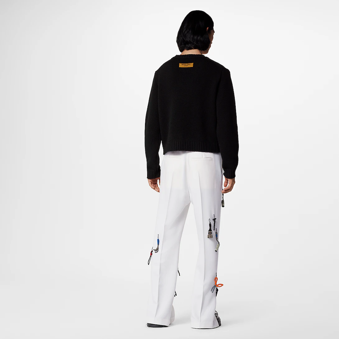 Louis Vuitton Men's Autumn and Winter Black Embroidered Letter Logo Tool Pattern Round Neck Long Sleeve Sweater Pullover #73158