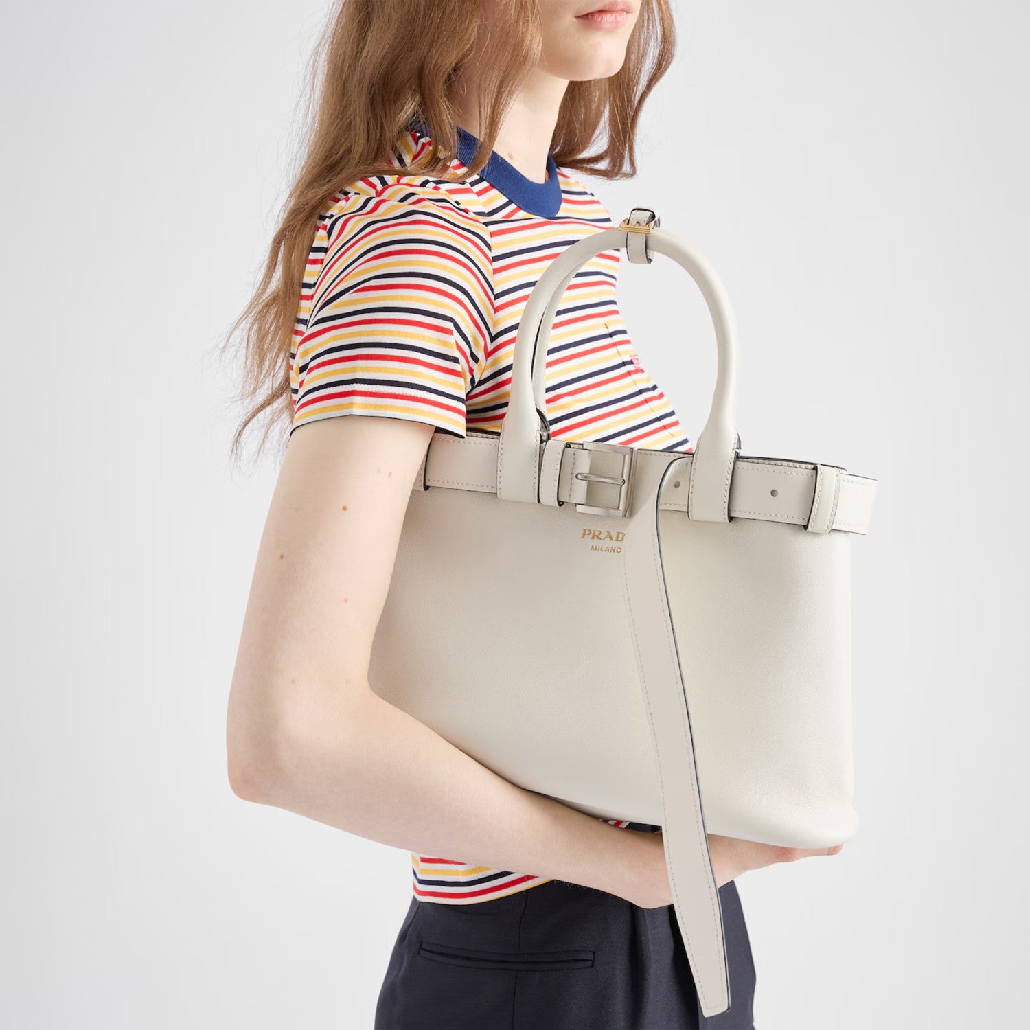 Prada Men's And Women's Buckle Leather Drawstring Handbag Large And Small Collection Fashion Trend Bag Bags 1BA434_2CY9_F03BH_V_OBO #76655