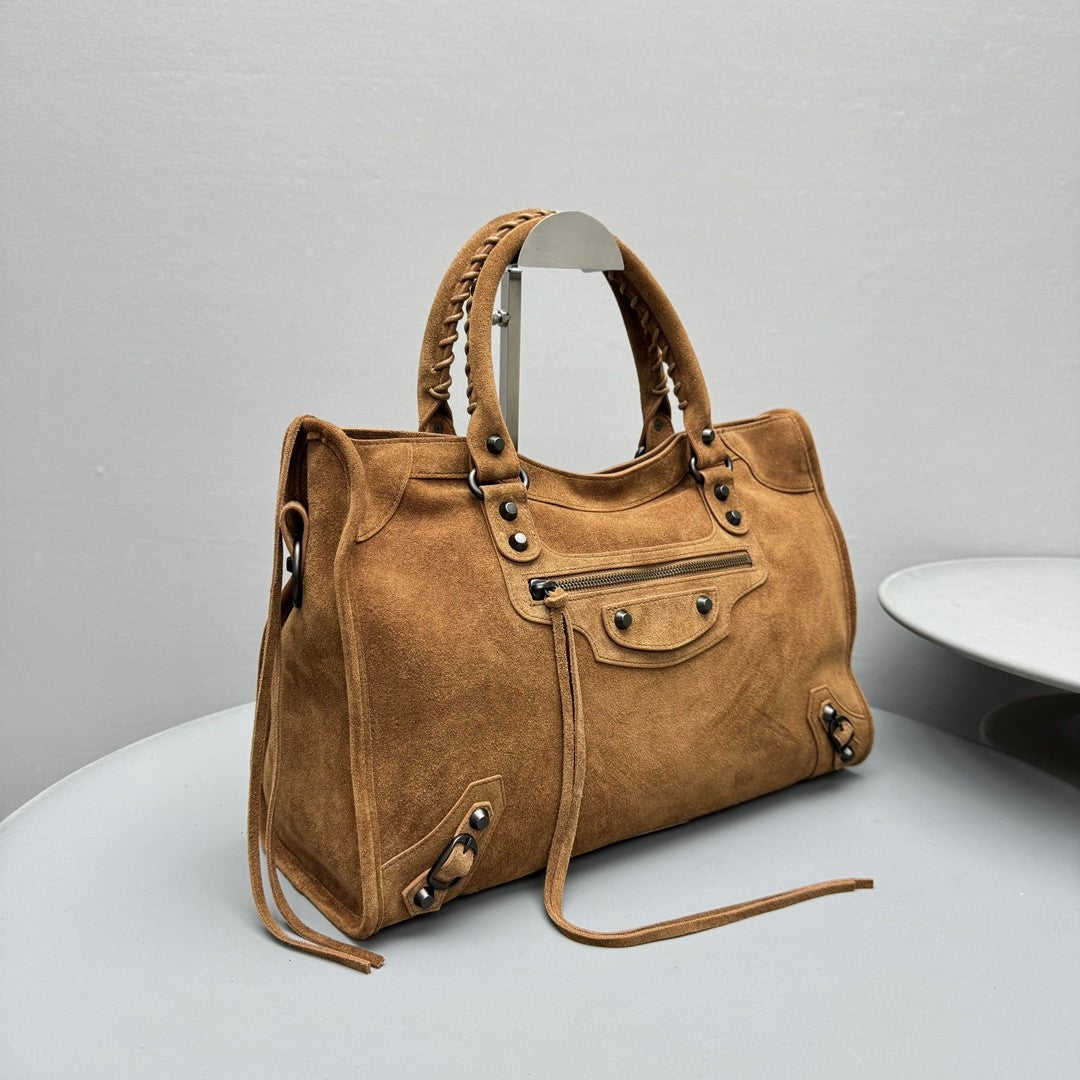 Balenciaga LE CITY Medium Handbag Women's Fashion Luxury Solid-Colour Suede Tote Bag Crossbody Bag Bags 8230582AB2A1143 Ngvp #2434