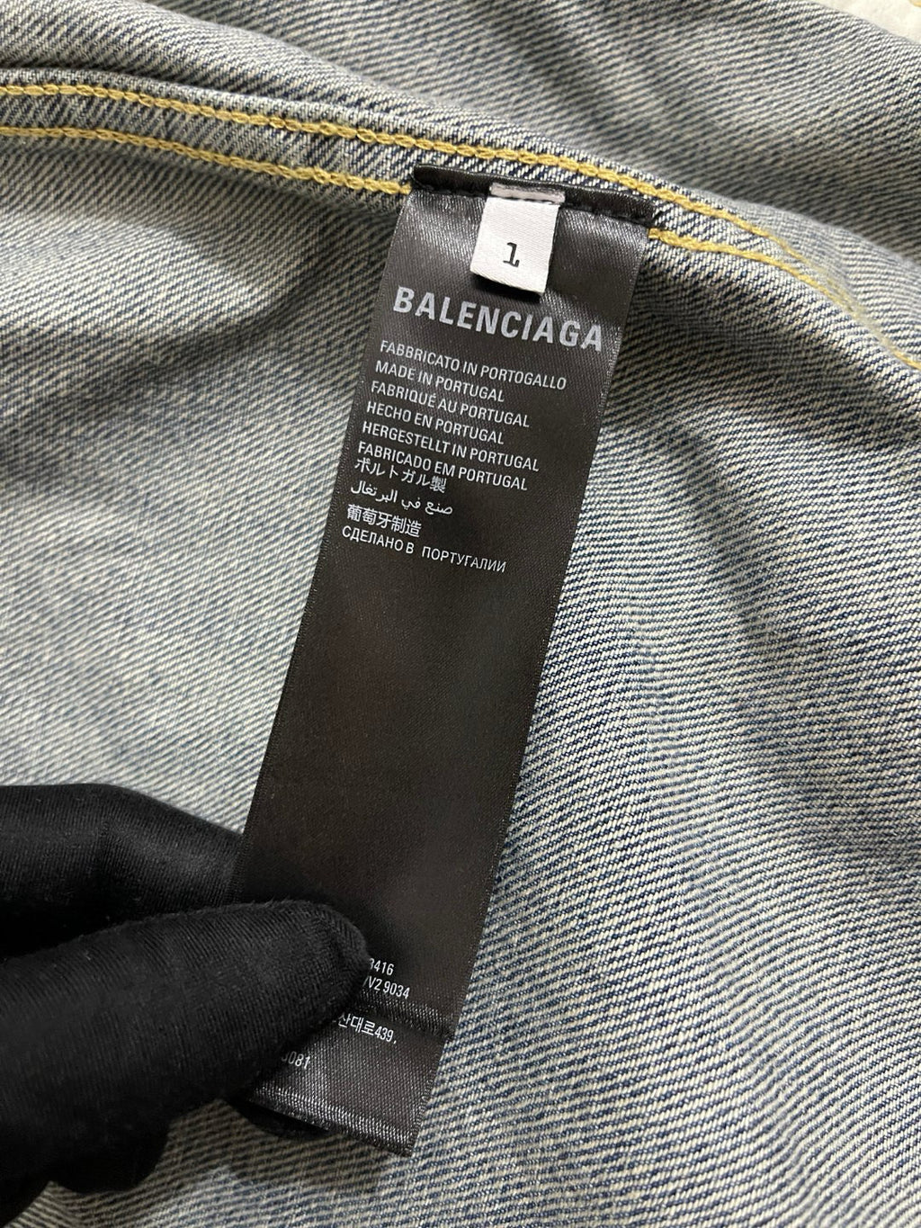 Balenciaga CUT-UP Men's Spring/autumn Fashion Casual Striped Single Breasted Pocket Striped Long Sleeved Collared Loose Fitting Denim Jacket #78365
