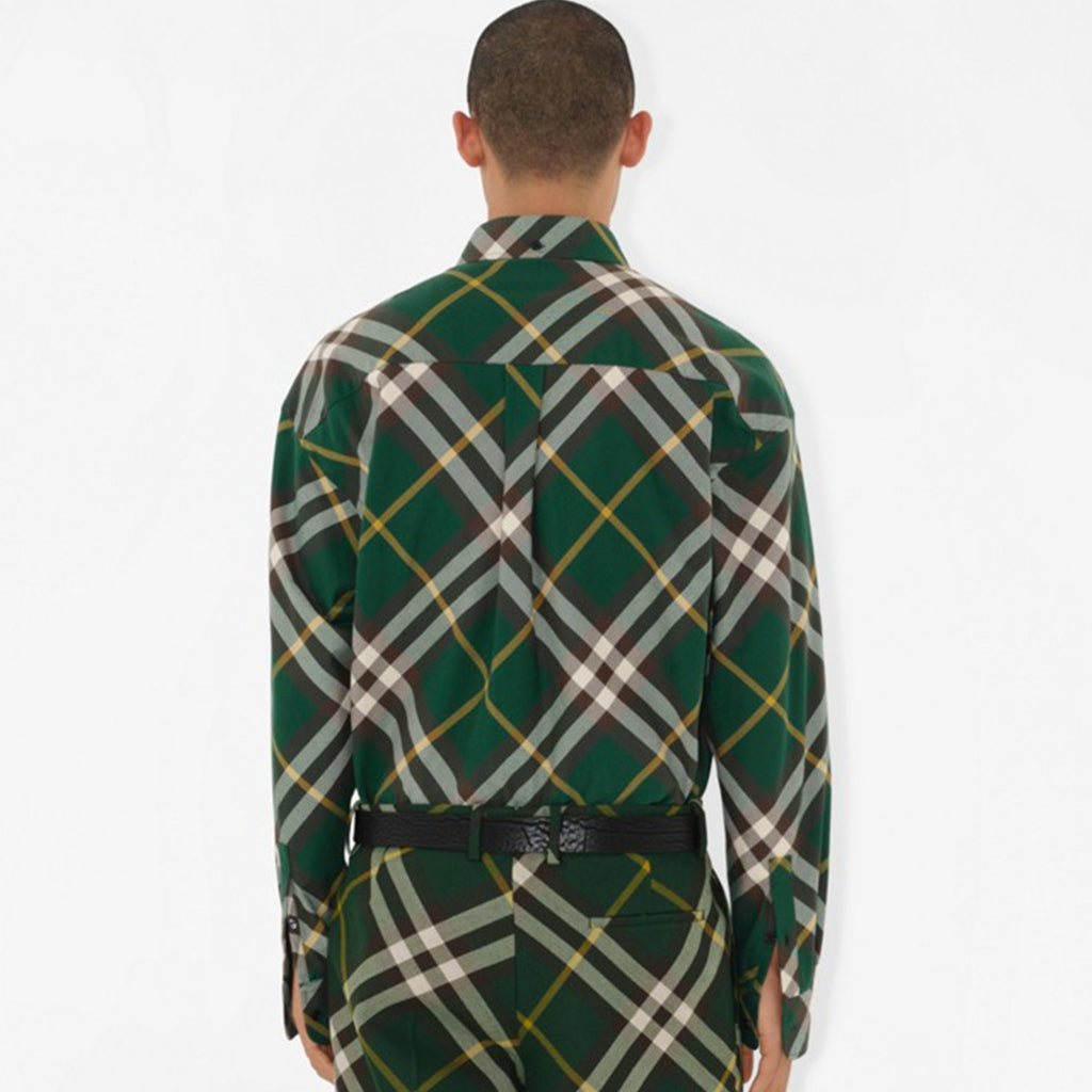 Burberry Men's Spring And Autumn New Retro Plaid Cotton Shirt Color Blocking Single-breasted Lapel Button Down Shirt  #71363
