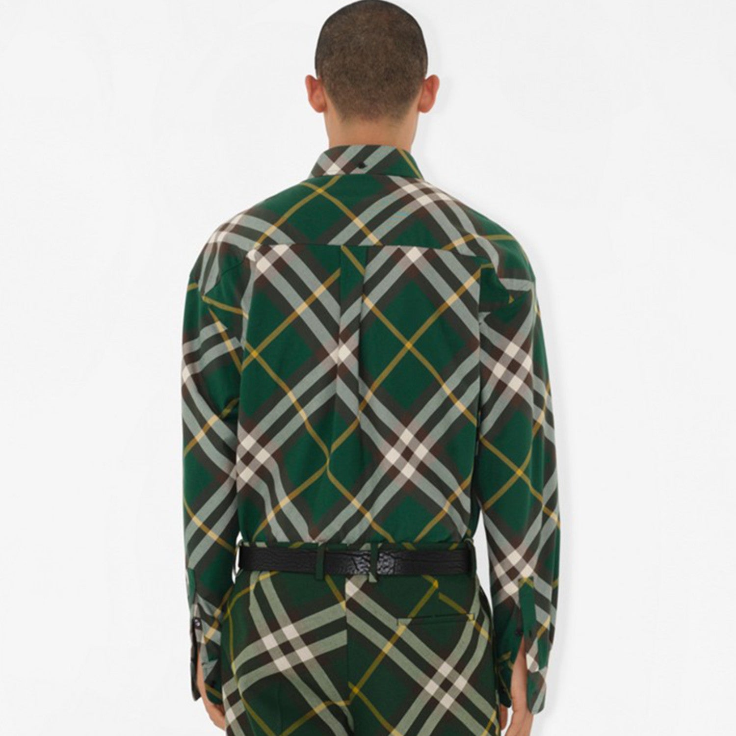 Burberry Men's Spring And Autumn New Retro Plaid Cotton Shirt Color Blocking Single-breasted Lapel Button Down Shirt  #71363