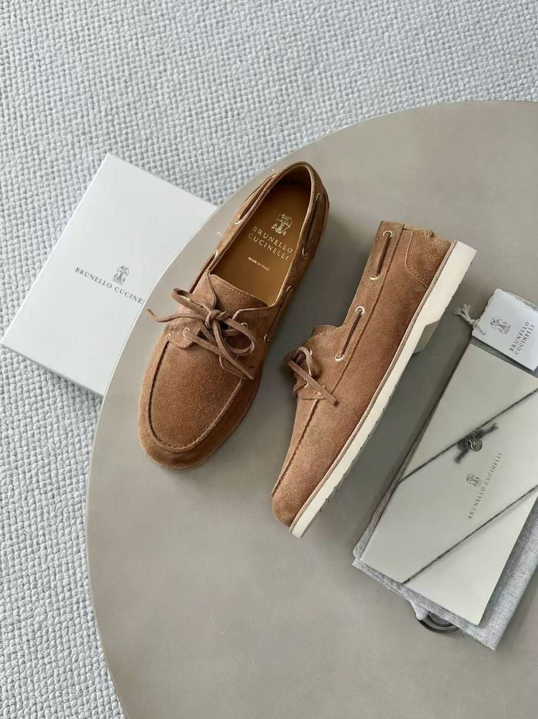 Brunello Cucinelli Men's Washed Suede Boat Shoes. Four-Season Solid Color Round Toe Lace-Up Low-Top Casual Shoes Ngvp #2125