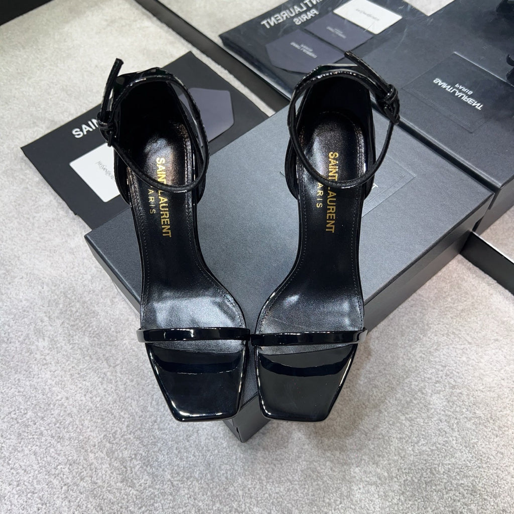 Saint Laurent OPYUM Women's Spring/Fall Fashion Classic Solid Color Leather Buckle YSL Monogram Heeled Sandals Shoes #79185