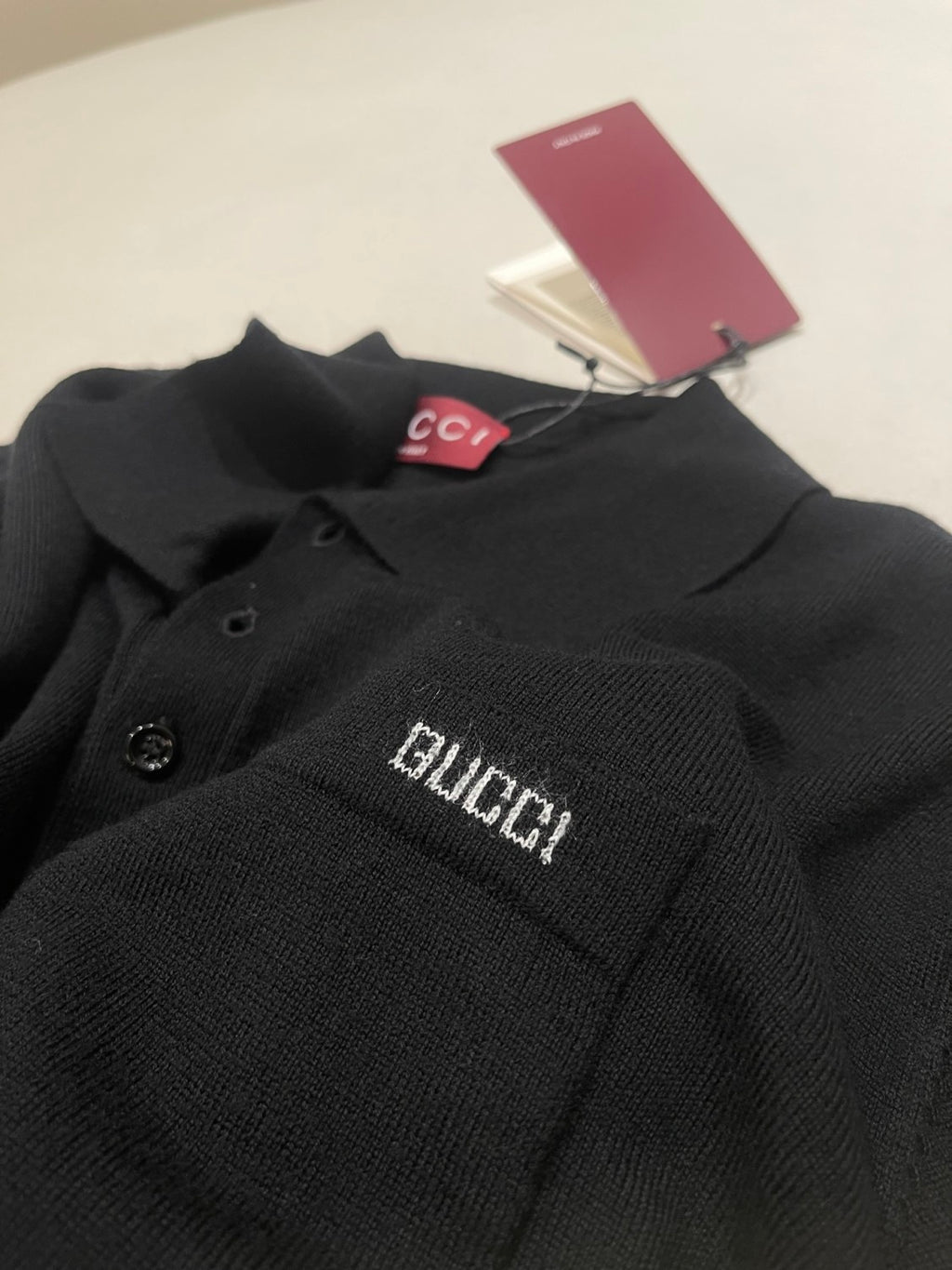 Gucci Men's Summer Letter Jacquard Wool Solid Color Knit Short Sleeve Polo Shirt #75999