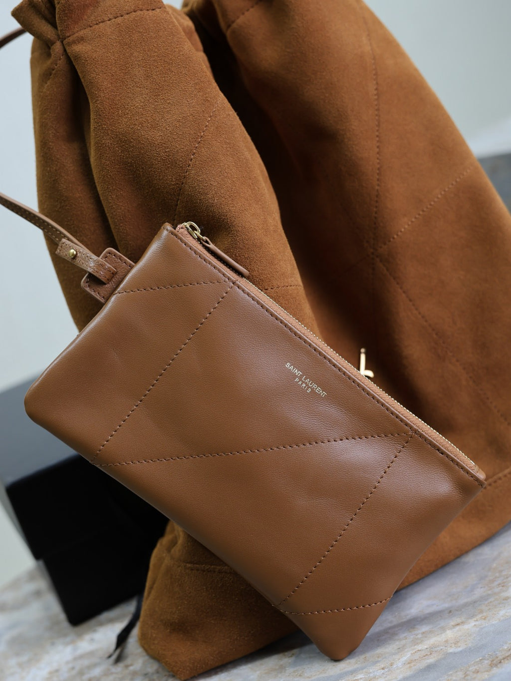 SAINT LAURENT JAMIE POCHON Women's Solid Colour Suede Leather Metal Chain Tote Shoulder Bag Bags #76824