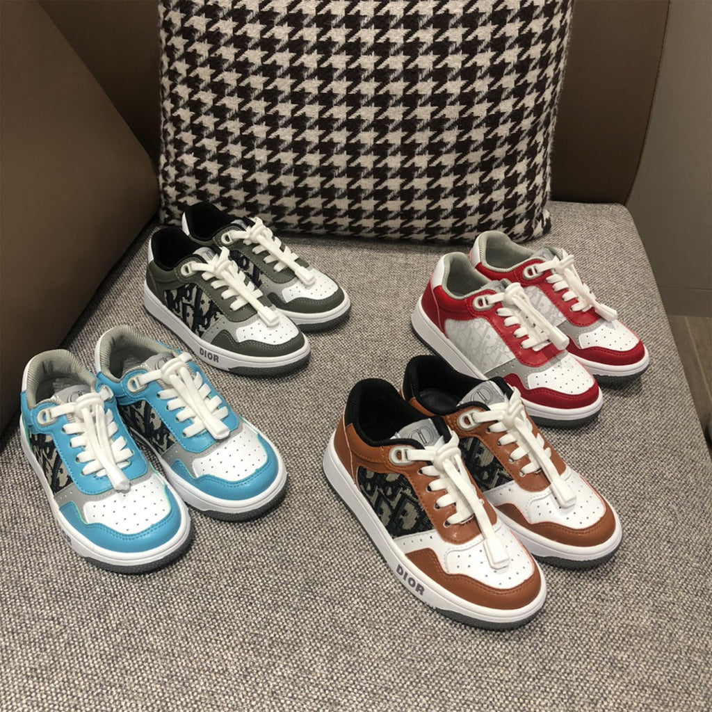 Dior Kid's Four Seasons Color Blocking Lace-Up Round Head Low Top Casual Board Shoes #31271