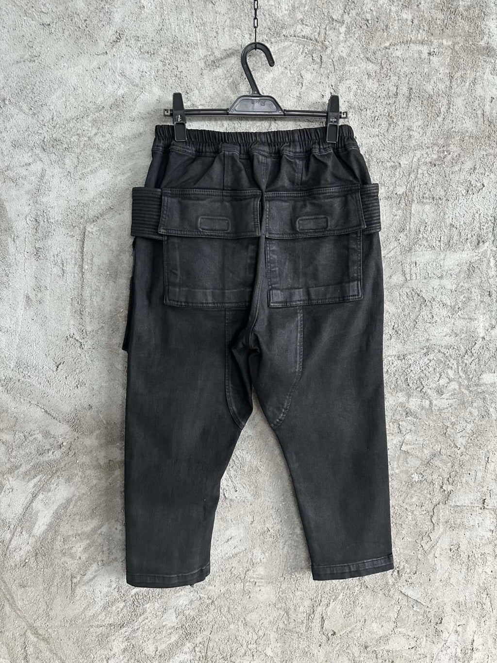 Rick Owens Men's Spring and Autumn Black Large Pocket Cotton Lace-Up Casual Work Pants #73375