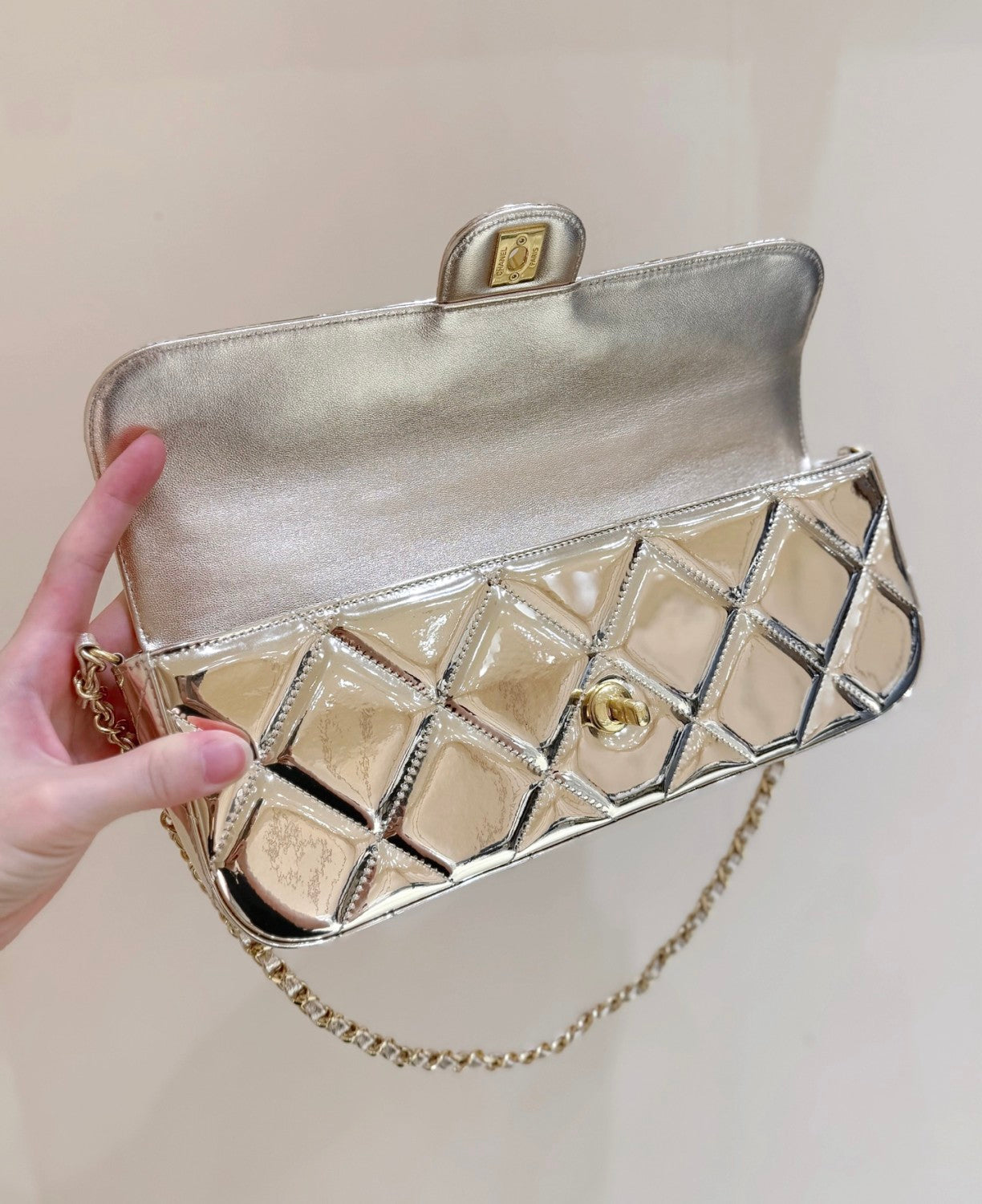 Chanel Large Flap Bag With Top Handle Metallic Mirror Calfskin #375534