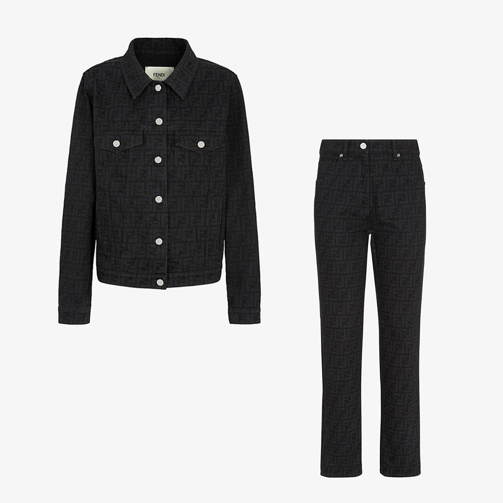 Fendi FF Motif Denim Jacket Long Jeans Jeans Black #333143