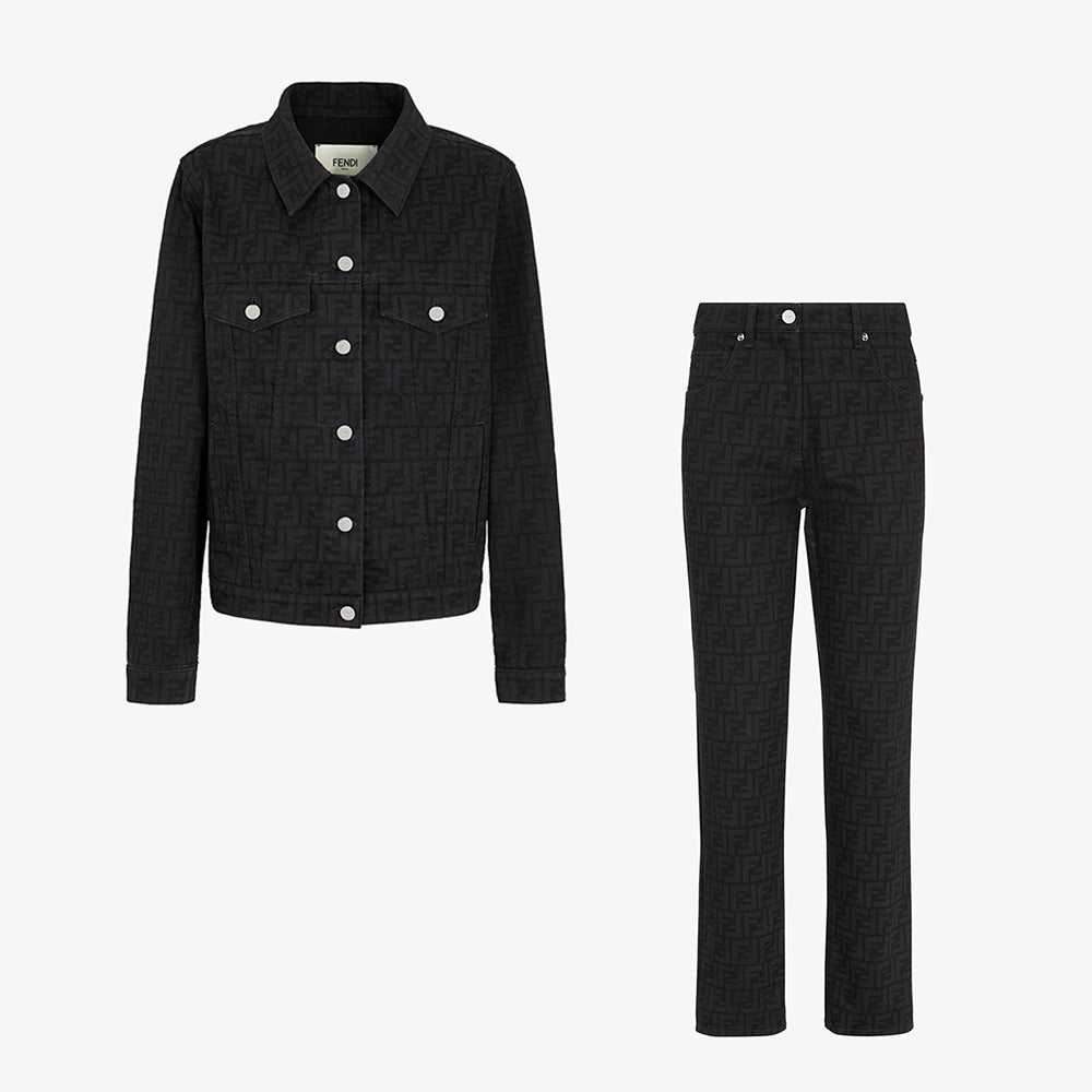 Fendi FF Motif Denim Jacket Long Jeans Jeans Black #333143