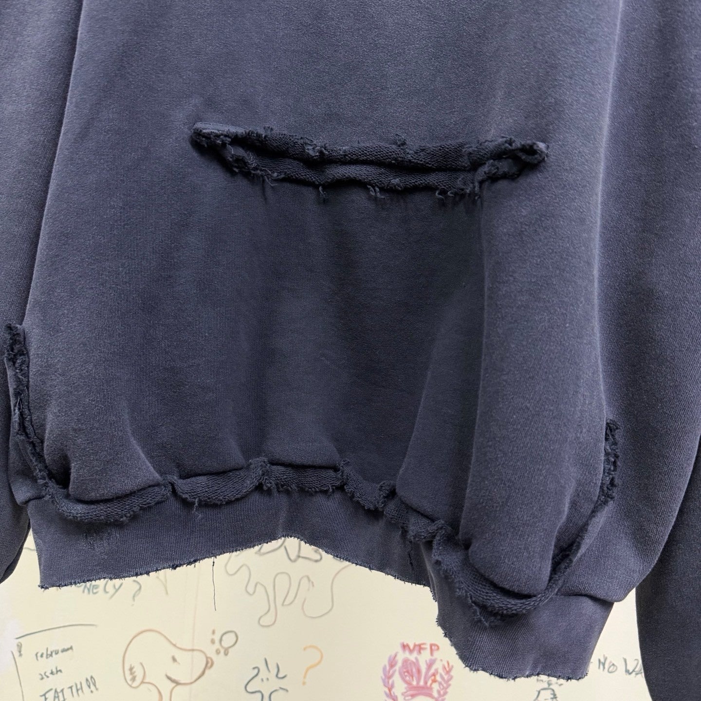 Balenciaga Top-quality version Men's Transparent Tape Ripped Pocket Hoodie in Faded Black White #376442
