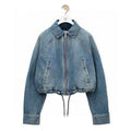 Loewe Women's Spring/Fall High-Street Lapel Zipper Drawstring Solid-Color Denim Jacket #81716